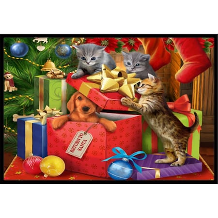 Carolines Treasures Kittens Return Puppy To Santa Claus Indoor and Outdoor Mat- 18 x 27 in. PTW2010MAT